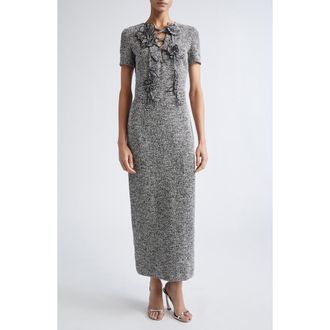 Oscar De La Renta Bouclé Tweed Jersey Sheath Dress in Black/Ivory at Nordstrom, Size 12