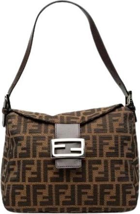 Fendi Pre-owned Zucca Mamma Baguette Canvas Handbag - Dames - Vintage Schoudertas - Bruin - ONE Size - Leer - Vintage