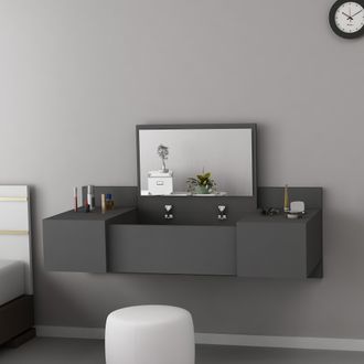 Dmora Toilette Selci, Tocador Con Espejo Incluido, 3 Puertas, Tapa De Madera Noble, 100x39x33h Cm Negro
