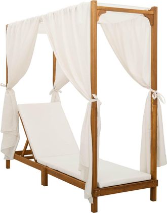 vidaXL Tumbona Individual Con Toldo Y Cortinas Madera De Acacia S&oacute;lida Vidaxl