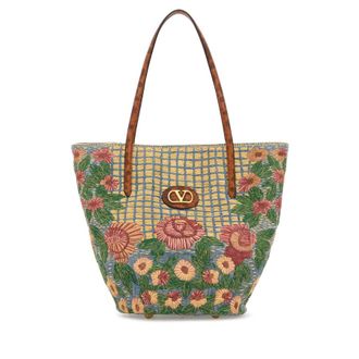 Valentino Garavani Embroidered Raffia Vlogo Signature Shopping Bag