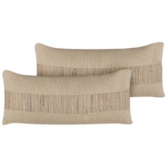 Beliani Beliani - Conjunto De Cojines De Yute Con Funda Extra&iacute;ble Con Borde Trenzado 30 X 70 Cm Beige Luina