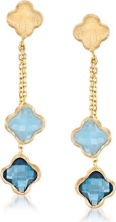 Ross-Simons Italian London Blue Topaz and Aquamarine Flower Drop Earrings in 14kt Yellow Gold