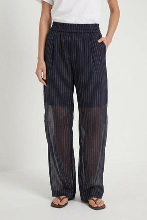 Brunello Cucinelli Navy Striped Wide Trousers, Brand Size 46 (US Size 12)