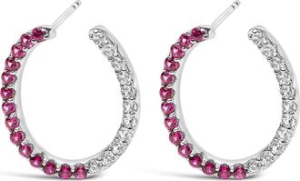 House of Brilliance Sterling Silver Lab Created Ruby and White Sapphire Hoop Earrings at Nordstrom
