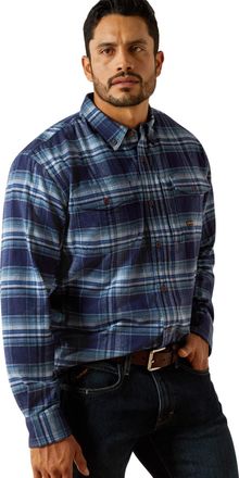 Ariat Mens Rebar Flannel DuraStretch Work Shirt Long Sleeve in Monument Cotton, Size X-Small, by Ariat