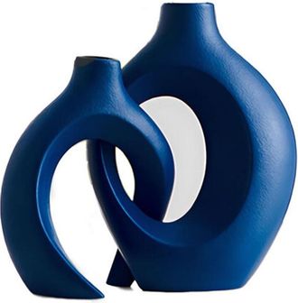 OEM Vase Resina - Dise&ntilde;o Perforado Central - Para Flores Secas O Frescas - Interior Sal&oacute;n Habitaci&oacute;n Cocina - 20 X 19 Cm - Azul - 2 Unidades