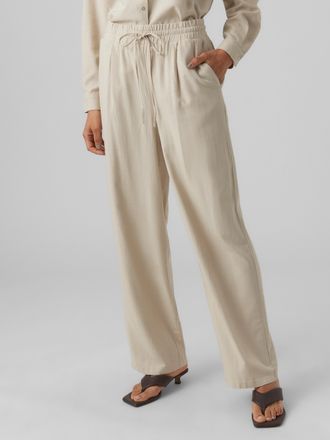 Vero Moda Schlupfhose VERO MODA VMJESMILO HW WIDE PANTS WVN NOOS, Damen, Gr. XS (34), N-Gr, beige (silber lining), Web, Obermaterial: 55% Viskose, 45% Leinen, u