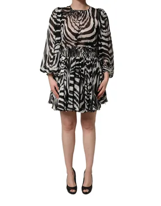 Msgm Zebra Puff Sleeves Mini Womens Dress