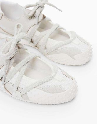 Desigual Sneakers in tessuto grezzo color panna-Bianco