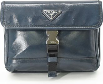 Prada Navy Leather Shoulder Bag Sling Bag (Pre-Owned)