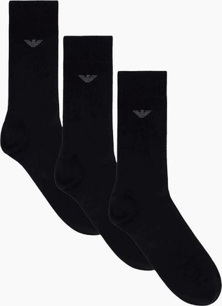Emporio Armani Mens Cotton 3-Pack Eagle Logo Black Socks - Size: 16/14.5/8/15/8.5/15.5/9/13/13.5/14/6.5/7/7.5/11.5/5/12/5.5/12.5/6/3.5/3/10.5/4/11/4