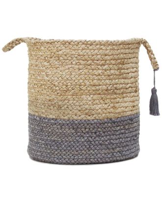 LR Home Lr Home Two-Tone Jute Woven Decorative Storage Basket With Handles