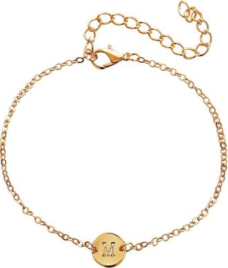 Generic Initial Alphabet Bracelet for Women Round Gold Copper Jewelry A to Z Letter Charm Bangle for Her (M, One Size)