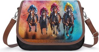 Generic Jockeys Racing Horse Game Crossbody Bag Womens Handbag PU Message Bags Shoulder Purse with Adjustable Strap