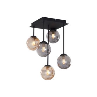 QAZQA Qazqa Moderno L&aacute;mpara De Techo Moderna Negra Con Cristal &Aacute;mbar Y Ahumado 5 Luces - Athens Met&aacute;lica /vidrio Cuadrada /esfera Adecuado Para Led Max. 5 X