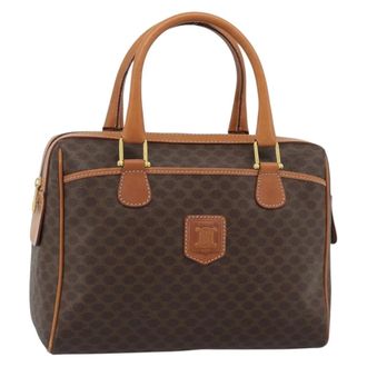 Celine Vintage Macadam Boston Bag Canvas Brown Canvas Handbag (Pre-Owned)