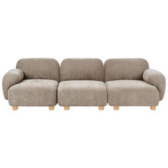 Beliani Sof&aacute; Modular De 3 Plazas De Tela Patas De Madera Repelente Al Agua Moderno Beige Amli