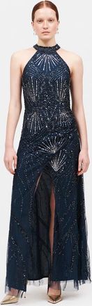 Beauut Occasion Embellished Sequin Beaded Halter Neck Evening Maxi Dress in Navy at Nordstrom, Size 12
