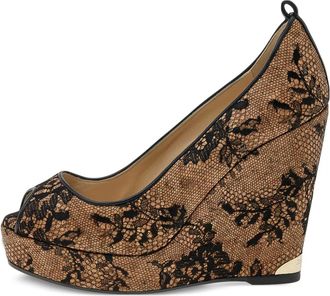 Jimmy Choo London 10mm lace wedge pumps - Neutrals