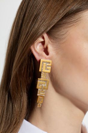 Balmain Earrings With Sparkling Crystals, Womens, Gold