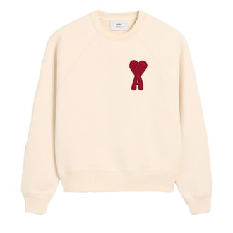 Ami Mens Patch Heart Sweatshirt - Off-White Cotton - Size X-Large