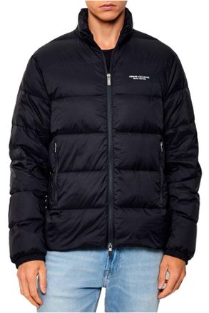 A|X Armani Exchange Mens Essential, Long Cuffed Sleeve Milano New York Logo Lettering Jacket, Deep Navy, XL, deep navy, XL