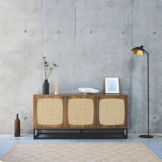 Sweeek 160cm Rounded Wood And Cane Buffet With 3 Doors