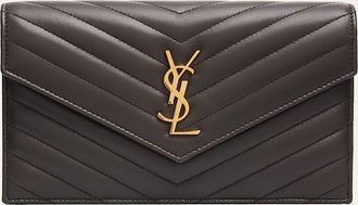 Saint Laurent Small YSL Wallet on Chain in Grain Leather