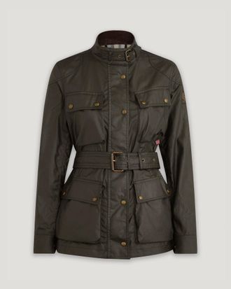 Belstaff Trialmaster Jacket Womens Waxed Cotton Faded Olive Size UK 10