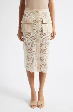 L'agence Shae Mixed Media Cotton Blend Lace Skirt in Biscuit/ecru at Nordstrom, Size 10
