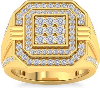 Pompeii3 1 3/4Ct Mens Diamond Square Multi-Diamond Double Octagon Frame Ring Yellow Gold