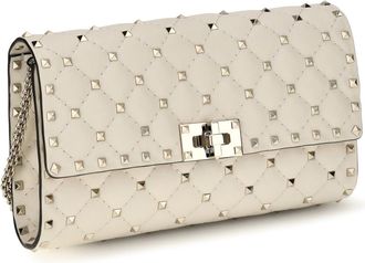 Valentino Garavani Womens Shoulder Bag | Rockstud Spike Nappa-Pl Light Ivory Calf Leather Bos Taurus