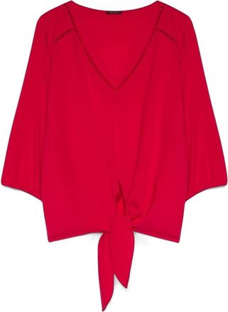 Fiorella Rubino Viscose Blouse met Knoop aan de Onderkant - Dames - Blouses - Roze - 2XL - Katoen - Overhemden