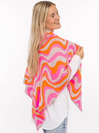 Zwillingsherz Dreieckstuch ZWILLINGSHERZ Happy Waves, Damen, beige pink orange, Strick, Baumwollmischung, gemustert, Modet&uuml;cher Dreieckstuch, auffallendes Muster, S