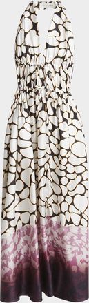 Dries Van Noten Deana Plunging Halter Tie Silk Maxi Dress