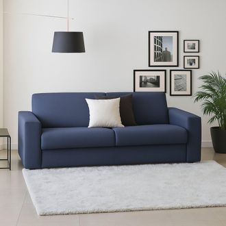 Dmora Sof&aacute; Fijo Dmarchi, Gran Sof&aacute; De 2 Plazas, 100% Made In Italy, Sof&aacute; De Sal&oacute;n En Tela Tapizada, Con Reposabrazos Est&aacute;ndar, Cm 200x95h90, Azul - Dmora