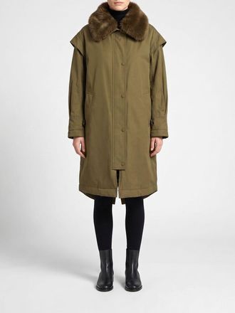 Twinset Relaxed Fit Cotton Blend Parka with Fur Collar