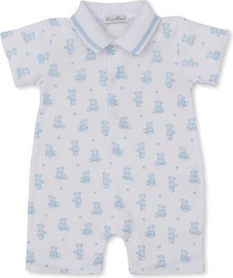 Kissy Kissy Bear Print Romper in Light Blue at Nordstrom, Size 0-3M