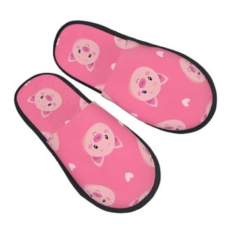 Generic Slippers Cartoon Pigs And Hearts Reusable Camping Slippers Warm Anti-Slide Slipper For Room Bedroom Travel M