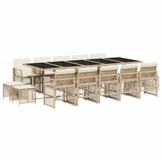 vidaXL Set Comedor De Jard&iacute;n Con Cojines 15 Pzas Rat&aacute;n Sint&eacute;tico Beige Vidaxl