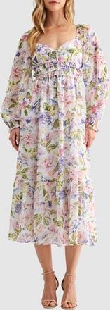 Lush Long Sleeve Tiered Midi Dress in Lilac Pink Floral at Nordstrom Rack, Size X-Small