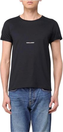 Saint Laurent T-Shirts, male, Black, Size: 2XL Slim Fit Short Sleeve Crew Neck Tee
