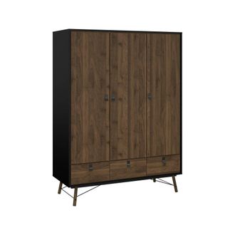 Dmora Dmora - Armario 3 Puertas Virgil, Muebles De Dormitorio, Vestidor, Armario De Ropa, 150x60 H200 Cm, Negro Y Nogal
