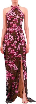 Marchesa Notte Halter Embroidered Tulle Gown