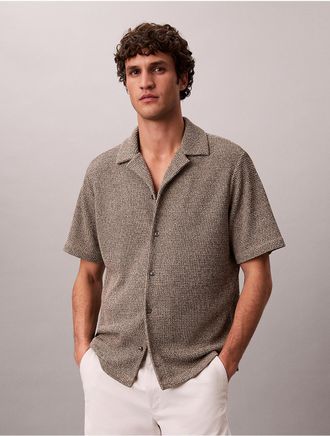 Calvin Klein Mens Mesh Camp Collar Easy Shirt - Brown - 2XL