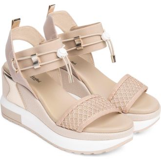 Nero Giardini Bungee Platform Wedge Sandal in Blush/Gold at Nordstrom, Size 10Us