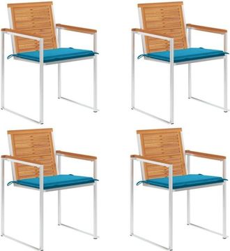 vidaXL Vidaxl - Sillas De Jard&iacute;n Y Cojines 4 Unidades Madera Maciza De Acacia