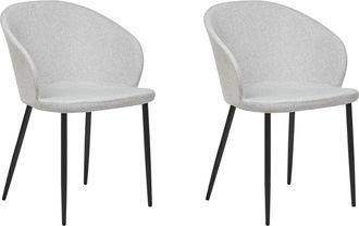 Beliani Conjunto De 2 Sillas De Comedor Retro Vintage Tapizado De Tela De Poli&eacute;ster Con Reposabrazos Gris Claro Mason