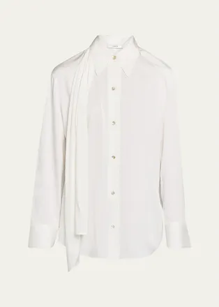 Vince Draped Scarf Silk-Blend Shirt